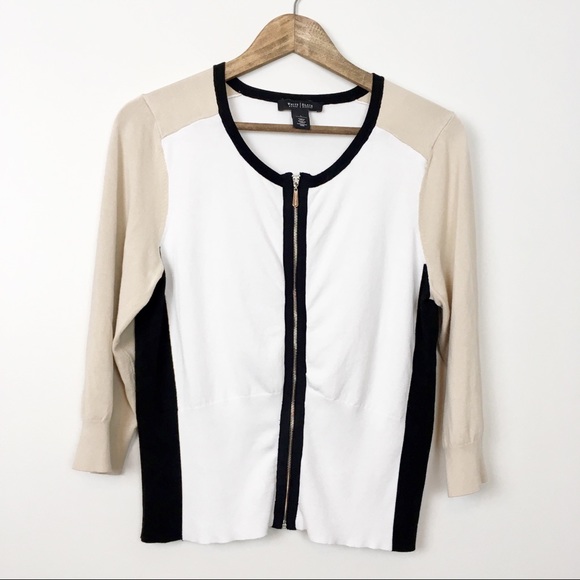 White House Black Market Sweaters - White House Black Market Colorblock Zip Cardigan